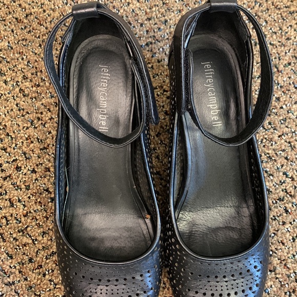 Jeffrey Campbell Black Wedge Cirque Cut-Out Ankle Strap Heels, size 8 - Picture 8 of 11